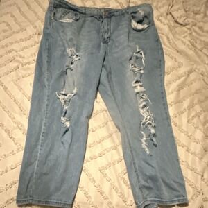 GOGO JEANS Distressed Light Blue Denim Jeans Solid 5-Pocket Plus Women